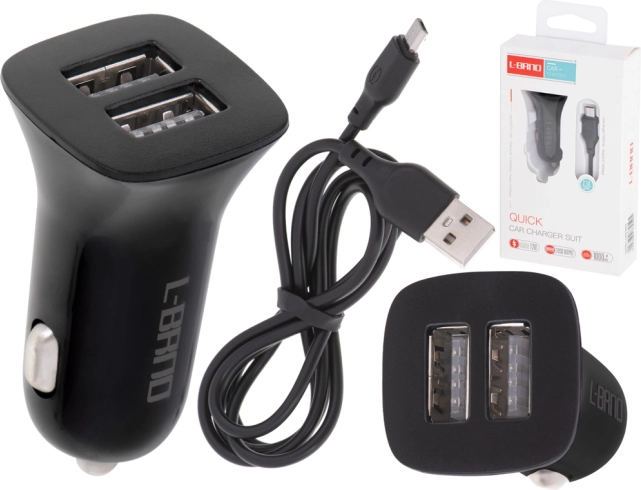 Fast car adapter charger 2× USB with micro USB cable L-BRNO