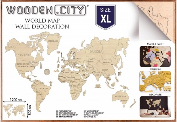 Dřevěná mapa světa XL 120 × 80 cm WOODEN CITY
