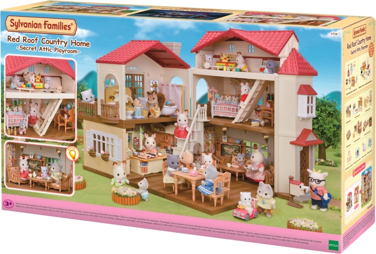 Sylvanian Families – Zweistöckiges Haus mit rotem Dach und Beleuchtung