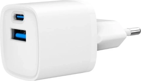 Mini USB‑A/USB‑C 20 W Charger with PD and QC 3.0 – White