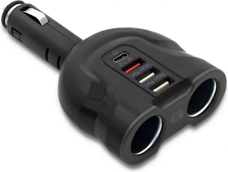 Car cigarette lighter splitter 12–24 V, 52 W, 2× USB, USB QC 3.0, USB‑C PD, 2× cigarette lighter socket – Qoltec