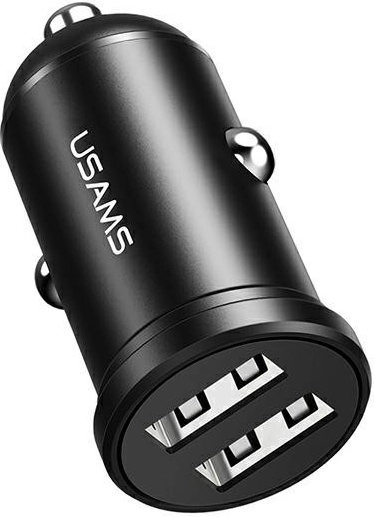 Black dual-port USB car charger 2.4A