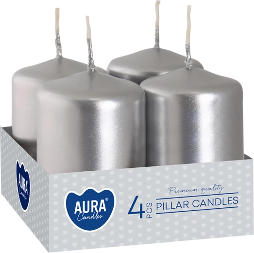 Metallic silver advent candles 60 × 40 mm - 4 pcs