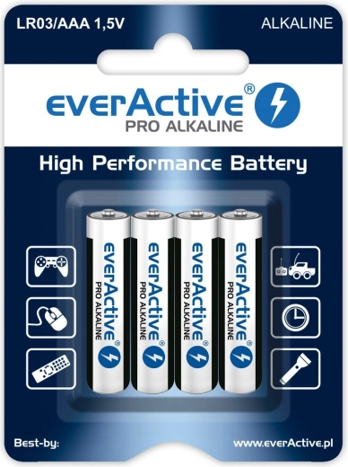 Alkaline Batteries AAA (LR03) Everactive Pro Alkaline, blister pack of 4