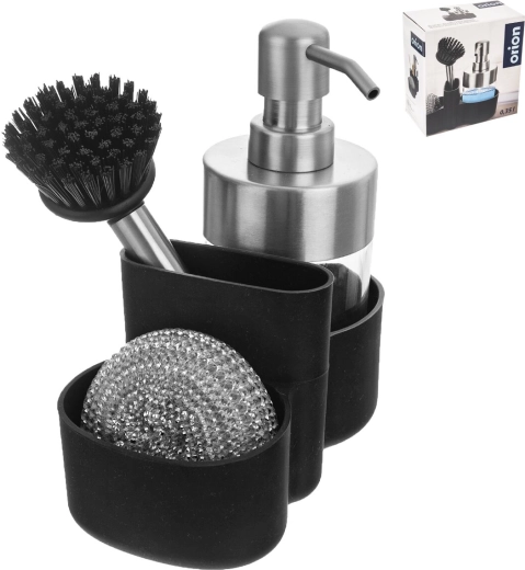 Dispenser per detersivo in acciaio inox con organizer 0,35 l