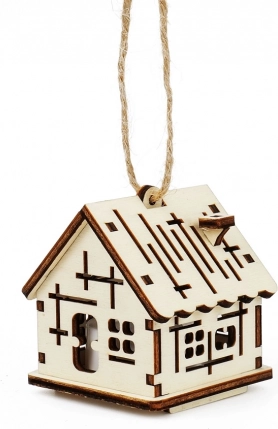 Wooden house with crosses and LED candle
