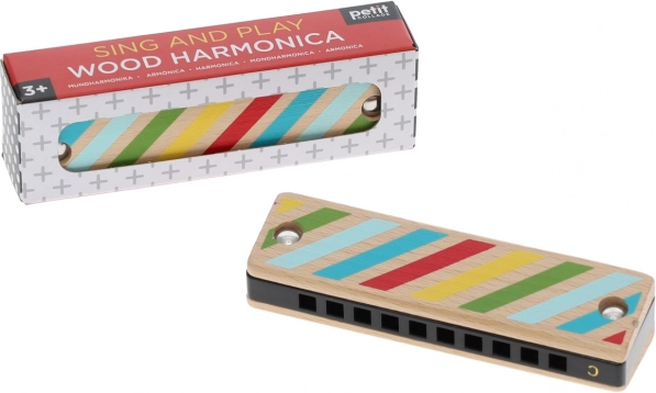 Houten harmonica met strepen en stippen