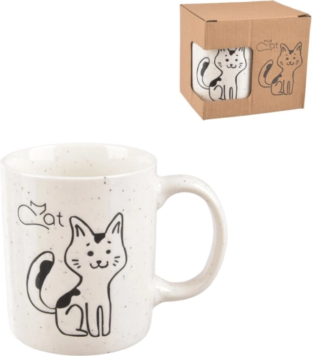 Porcelanasta skodelica z motivom mačke – bela