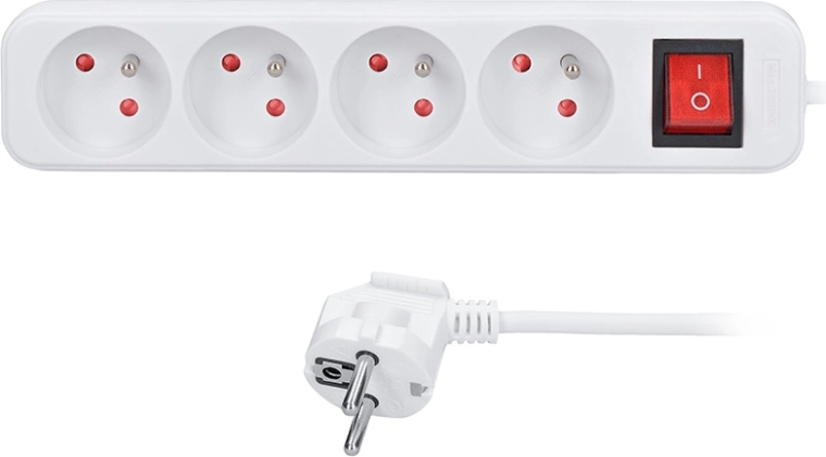 Cavo di prolunga Solight 3 m con 4 prese e interruttore, bianco