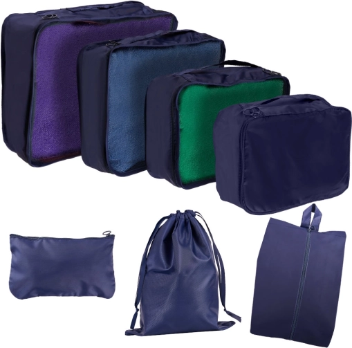 Travel packing organizers for suitcases – set of 7, water‑resistant bags and shoe sack – Garnet