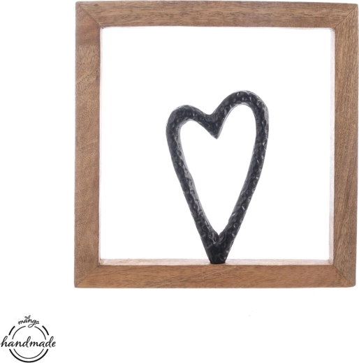 Decorative heart with a mango wood and metal frame