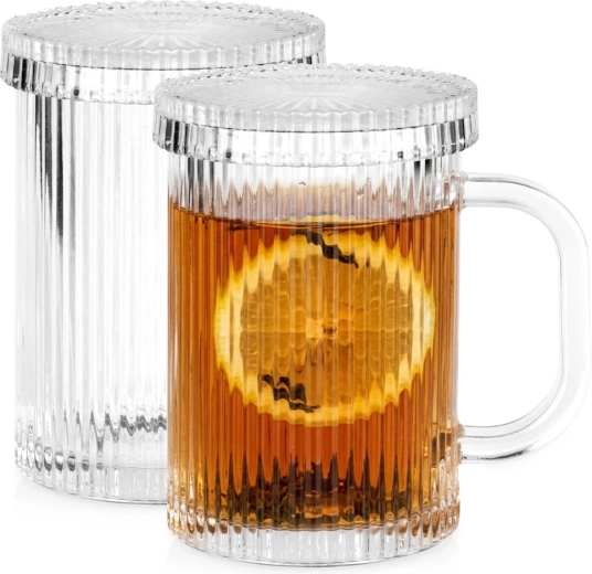 Vilde glass mugs with lid 330 ml, 2 pcs