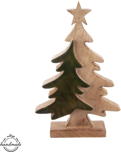 Décoration de Noël en bois à poser – sapin avec silhouette verte et étoile