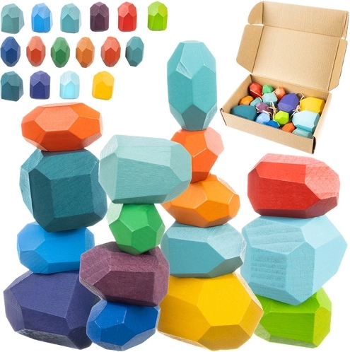 Kruzzel Wooden Balancing Stones – set of 16 colorful blocks