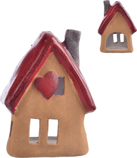 Portacandela in ceramica a forma di casetta rosso