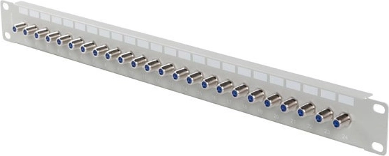 Patch panel 24 porte 19" con connettori F (passante) – grigio