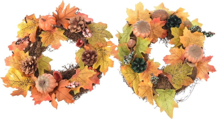 Herfstdecoratieve krans van kunststof (UH) 34 cm, 2 varianten