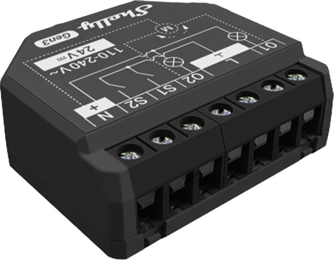 Dual-channel controller Shelly 2PM Gen3 with energy measurement, Wi-Fi/Bluetooth