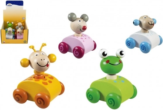Macchinina in legno con animaletti e fischietto per bambini 12m+