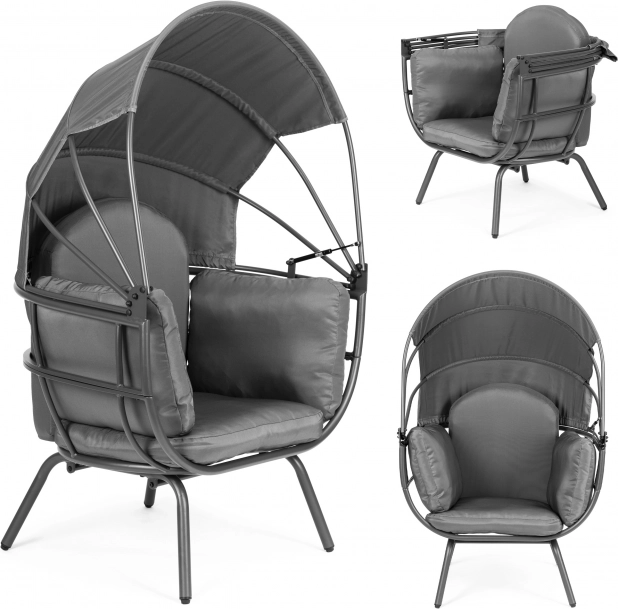 Garden chair with adjustable canopy, gray ModernHome