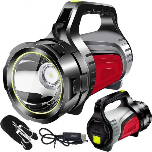 Rechargeable LED floodlight and flashlight with power bank for camping and emergencies