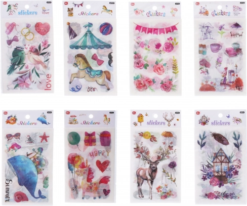 paper stickers, mixed designs 18.5 × 10 cm, 6 sheets