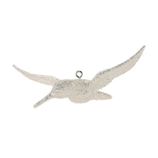 Glazen kerstornament witte kolibrie glanzend 8 × 13 cm, set van 6 stuks