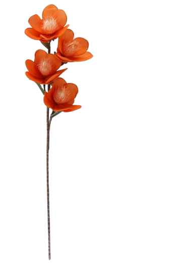 Decorative artificial magnolia – orange, 4 flowers, 93 cm