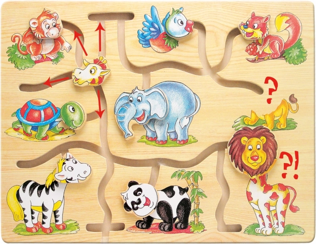 Wooden motor skills maze with animals Bino