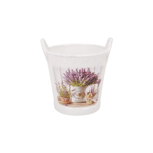 Ceramic flower pot cover in bucket shape, white, 22 cm (assorted patterns)