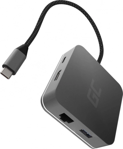 USB‑C razdelilnik GREEN CELL 6v1 s HDMI, RJ45 in napajanjem USB‑C PD