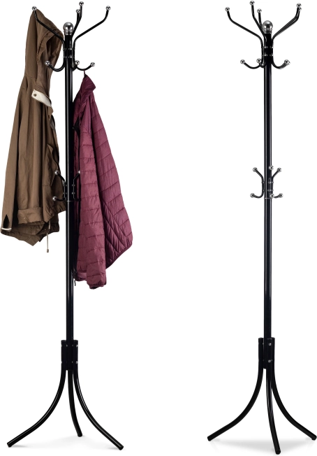 Freestanding clothes rack with 16 hooks, black metal, MODERNHOME