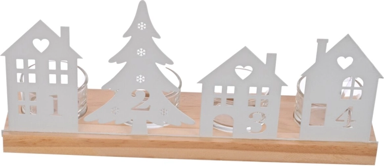 Adventskandelaar van hout en metaal met witte cijfers