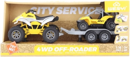 Battery-powered ATV with trailer and buggy with lights and sounds