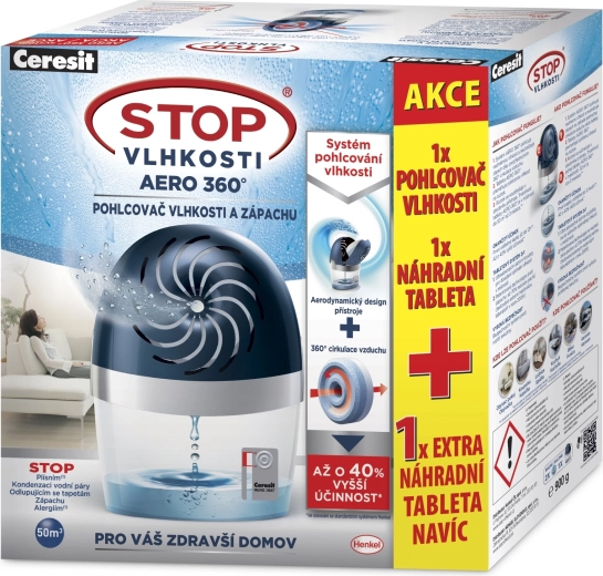 Deumidificatore d’aria blu Ceresit Stop Umidità Aero 360° + pastiglia di ricambio 2×450 g