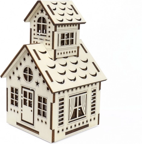 Casetta in legno con campanile e candela LED – KÚZLO DREVA