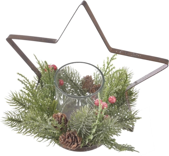 Star-waxinelichthouder van glas en metaal met bessen-decor 20 × 20 × 22 cm