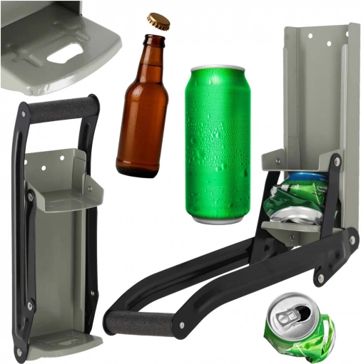 Wall-mounted can crusher with bottle opener