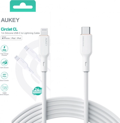 CB-SCL2 Câble Lightning-USB C en silicone blanc | USB Power Delivery USB-PD | 1,8 m | 27 W | 3 A | MFi Apple