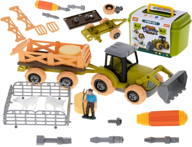 Farm tractor with tools and animals