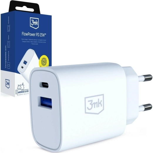 3mk FlowPower Netzladegerät 25 W USB‑C/USB‑A weiß