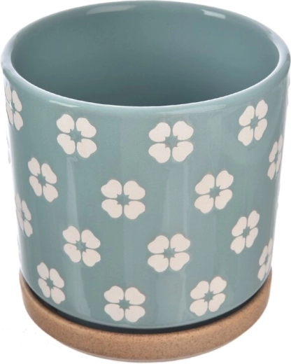 Pot de fleurs en céramique vert avec motif fleur 15 × 15 × 15 cm