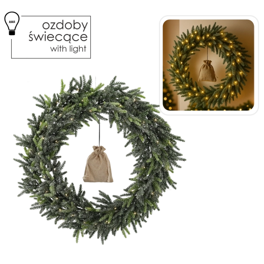 Weihnachtskranz 50 cm mit Schneeeffekt und LED-Beleuchtung - 1 Stück