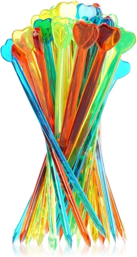 Bunte Cocktailspieße mit Herz 8 cm, 50 Stk.