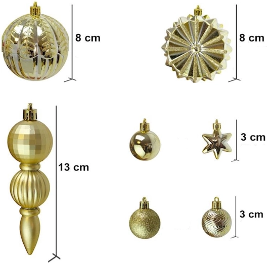 Kerstboomversieringen in goudkleur, set van 52 stuks