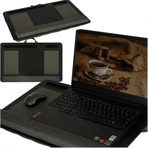 Tavolino portatile per laptop con cuscino, nero/grigio