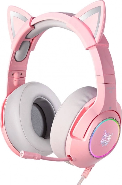 Gaming Headphones Pink with Cat Ears and Microphone