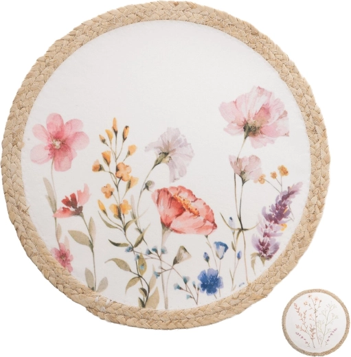 Rund dækkeserviet med blomster motiv (valmue) 38 cm