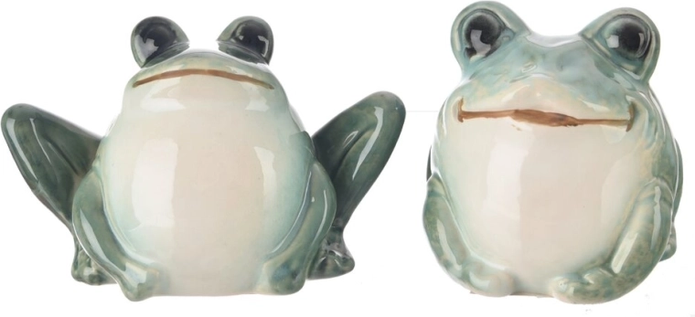 Porseleinen decoratie kikker groen-wit 12 cm