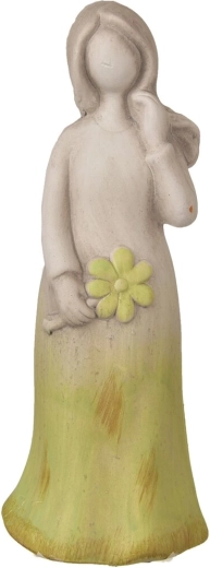 Ceramic Angel with Flower, Grey-Green, 24 cm